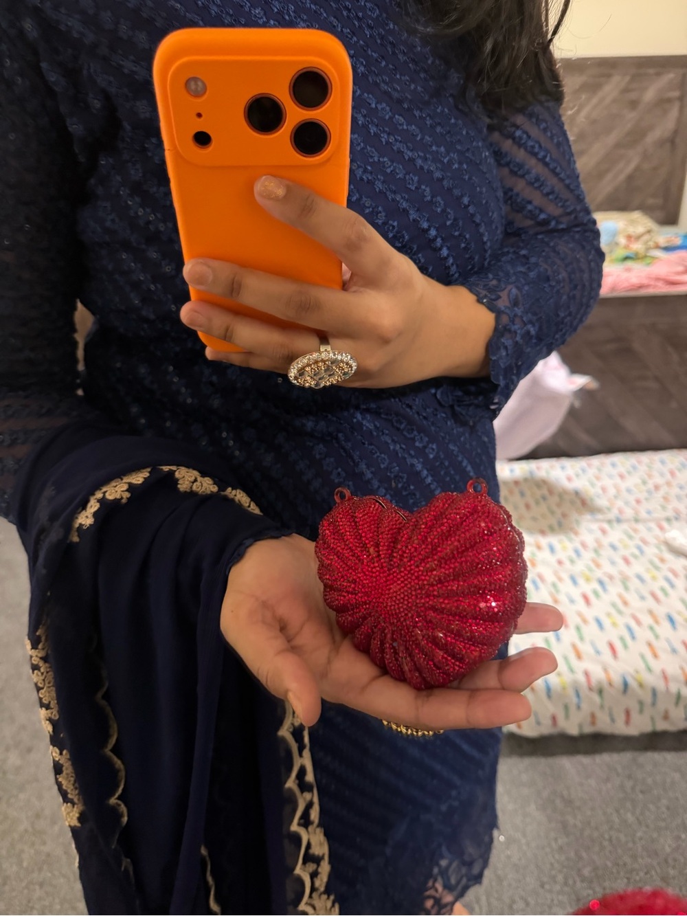 Unique Vintage Red Crystal Heart Clutch